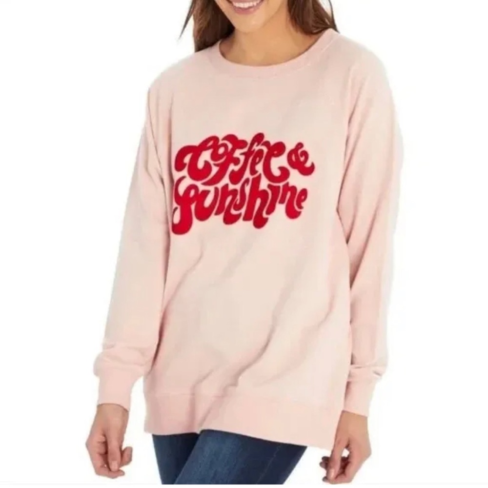 Wildfox Women’s‎ Coffee & Sunshine Pink Velour Statement Sweatshirt Size XL